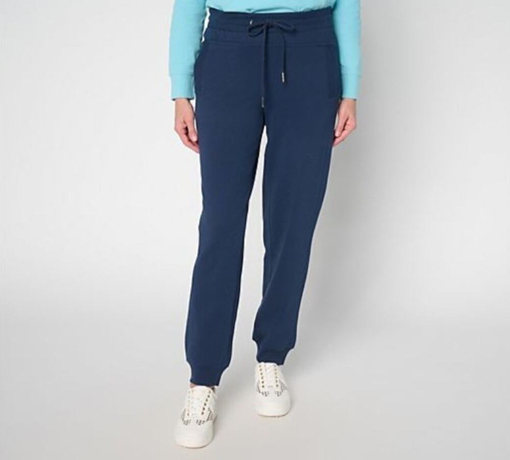 Logo Lori Goldstein Petite M Navy French Terry Full Length Joggers A715247 NWOT